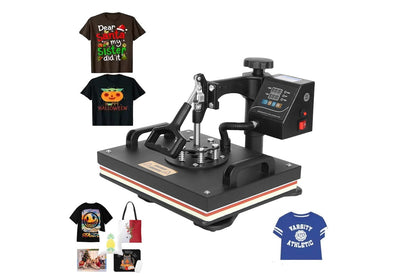 Close up of heat press machine LCD display with timer and temperature