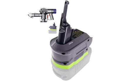 Side angle of Ryobi to Dyson battery adapter in black plastic