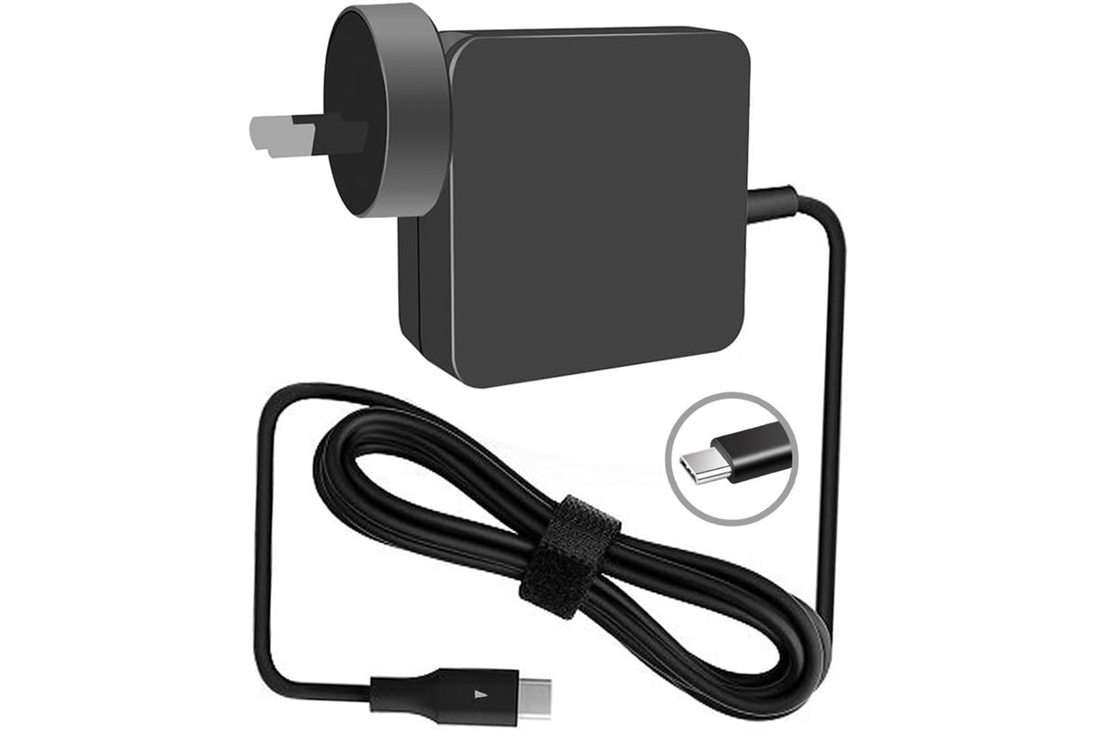 Close-up of USB-C connector on 45W Chromebook power adapter