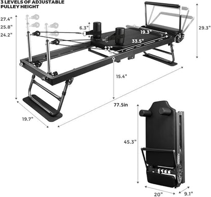 Foldable Pilates Reformer Machine With Headrest