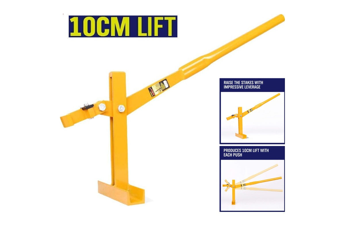 Close up of fence post lifter handle grip