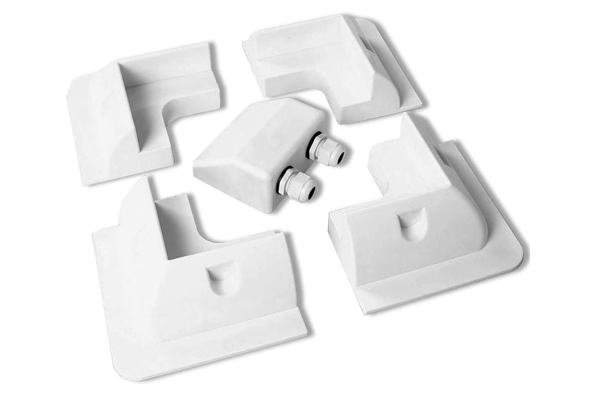 Solar panel mounting kit showing waterproof cable entry gland