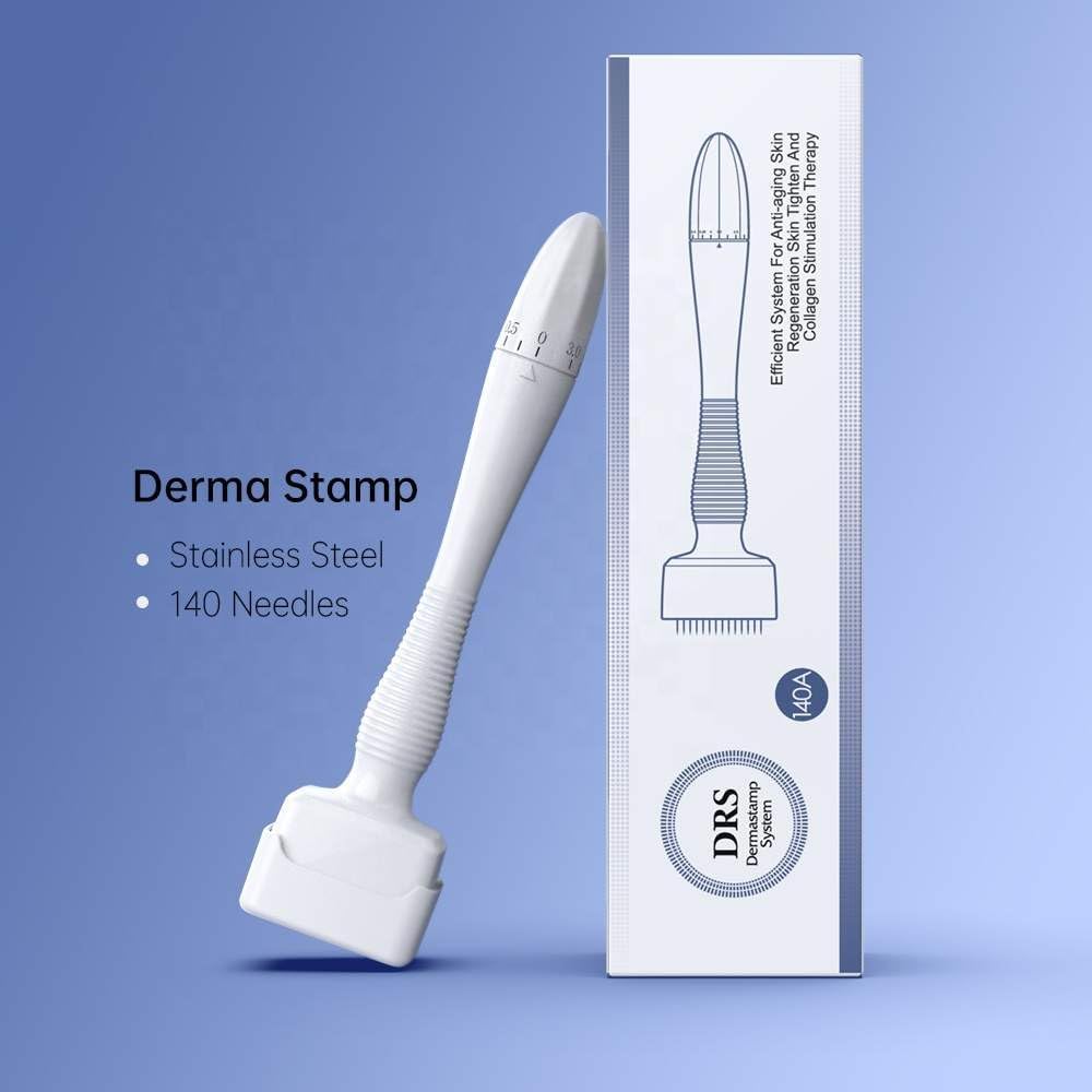 Derma Stamp positioned for scalp treatment use