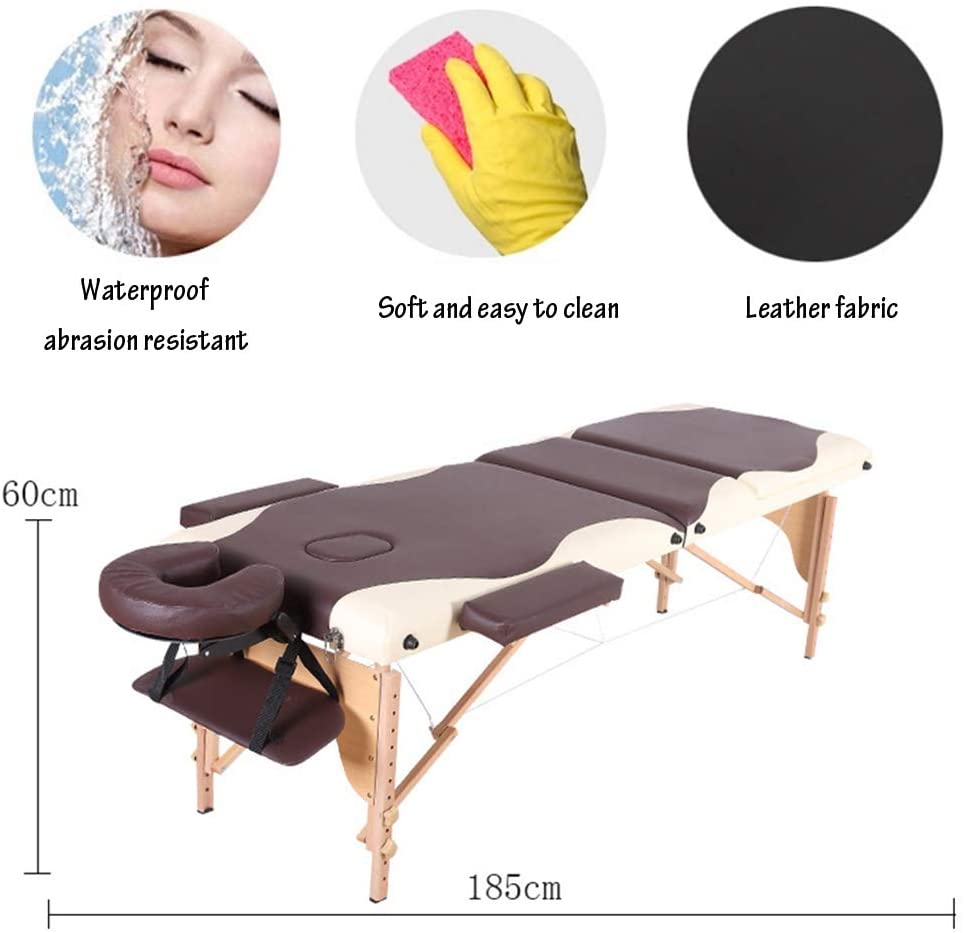 Folded massage table with carry handle visible
