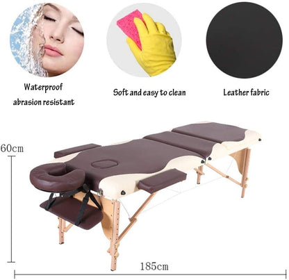 Folded massage table with carry handle visible