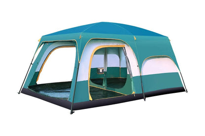 Side angle of camping tent showing double layer fabric