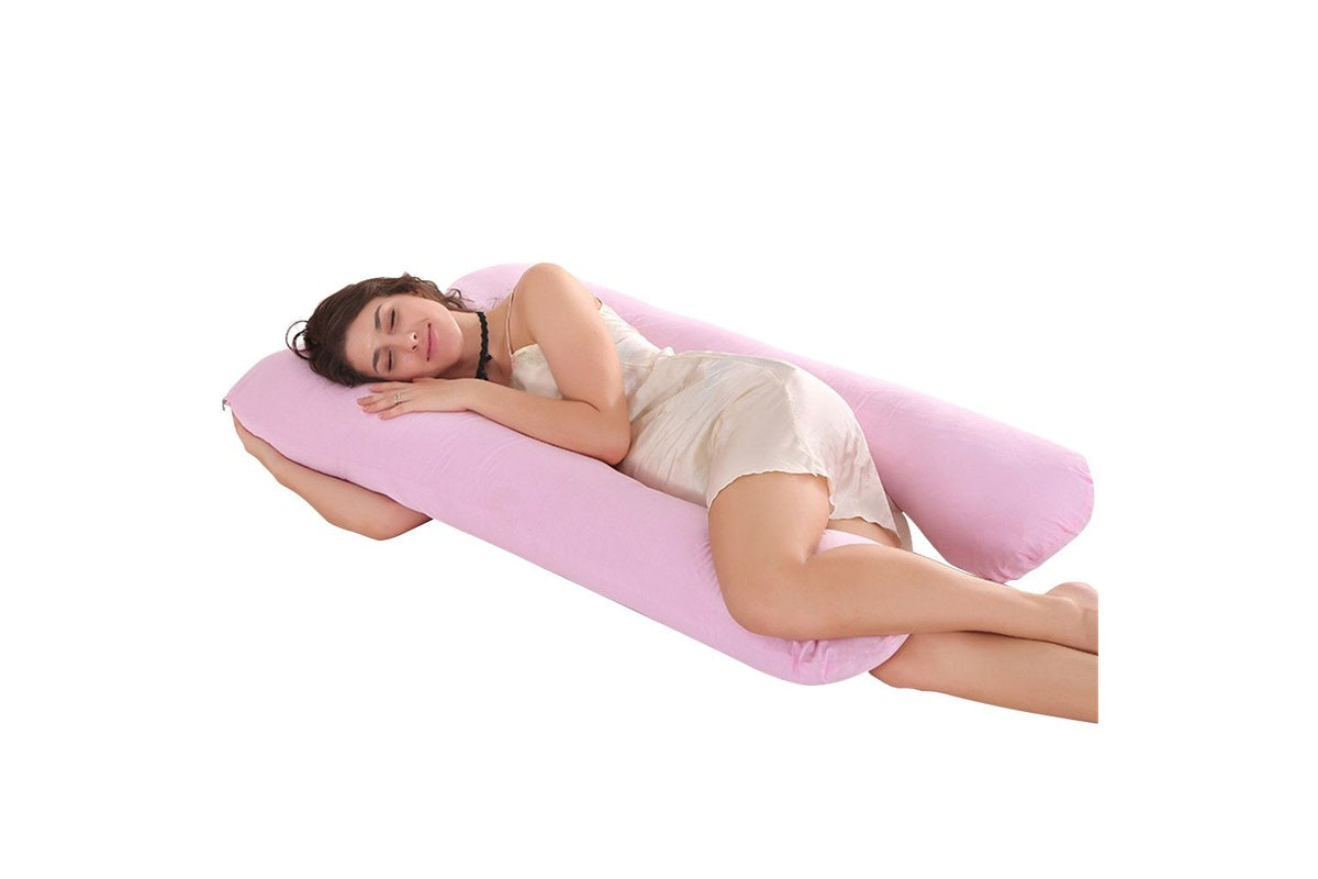 Close up of pink pregnancy pillow cotton pearl core