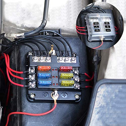 Side angle of fuse block displaying negative bus connections
