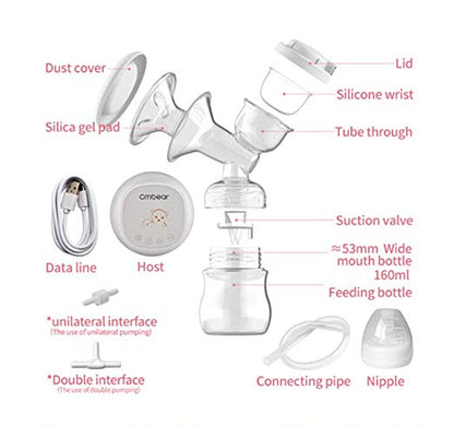 Top angle of electric breast pump with massage mode active