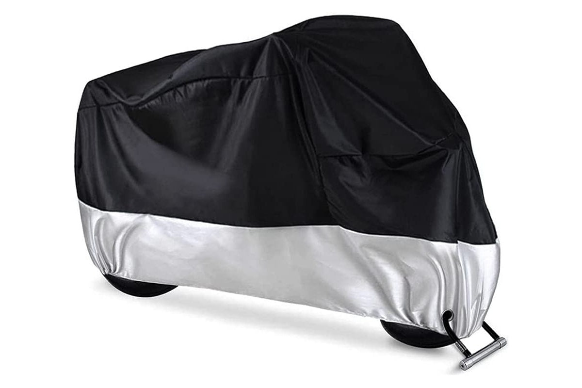 Side angle of motorbike cover 2XL showing elastic hem