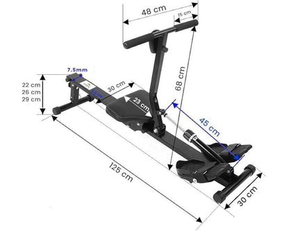 Rowing machine showing three-position height adjustment