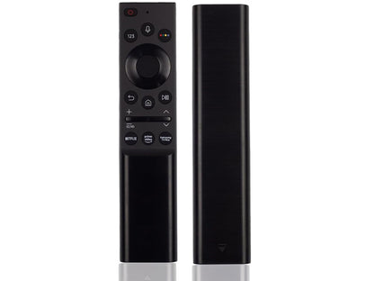 Samsung TV remote next to AAA batteries ready for use
