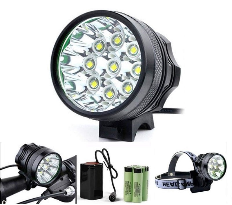 Close up of LED bulbs on bike light bicycle light showing brightness