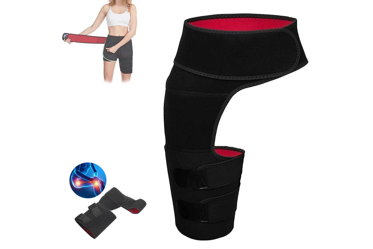 Side angle of hip groin support brace highlighting adjustable straps