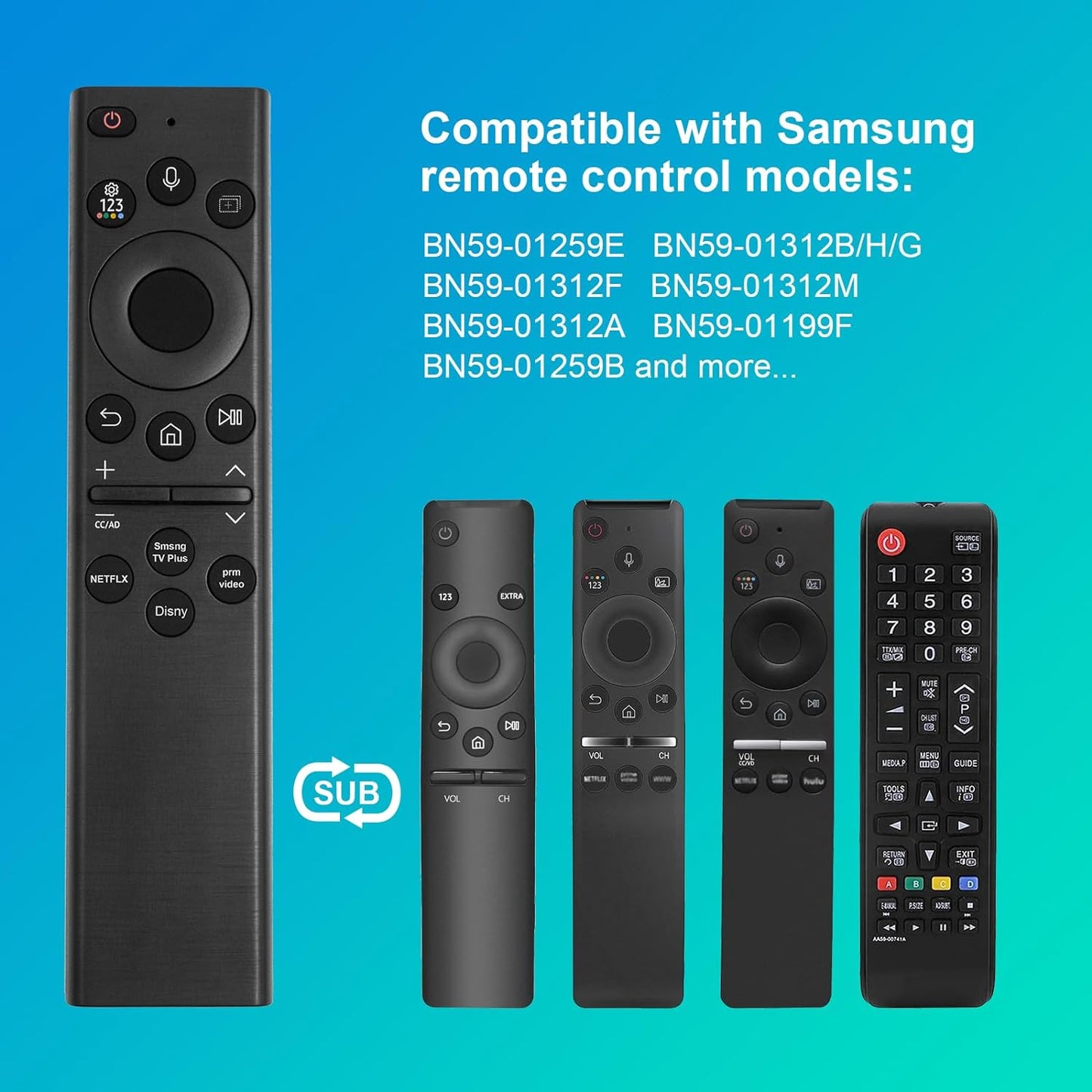 Samsung TV remote resting on wooden table in natural light