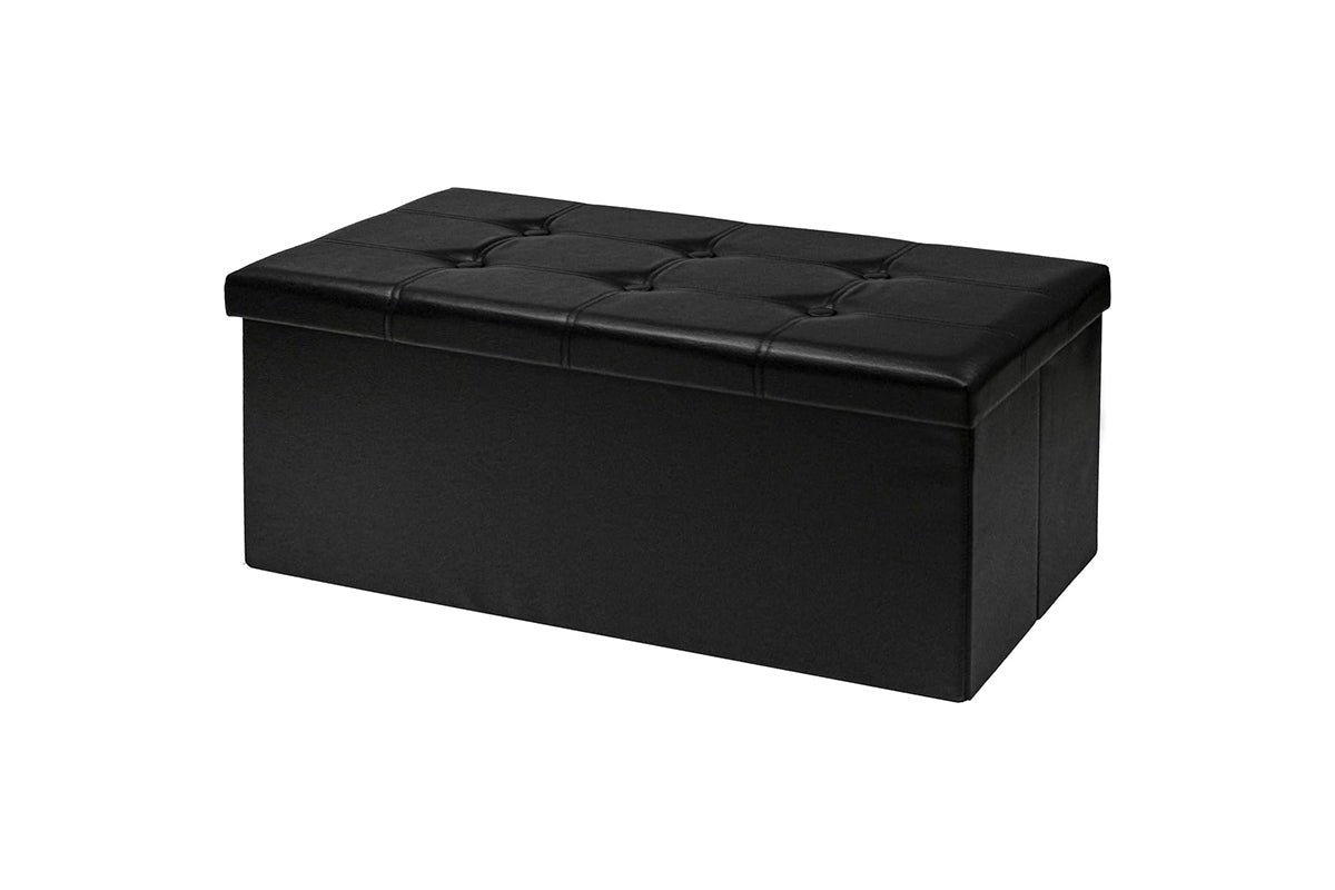 Top view of storage bench ottoman showing cushioned lid
