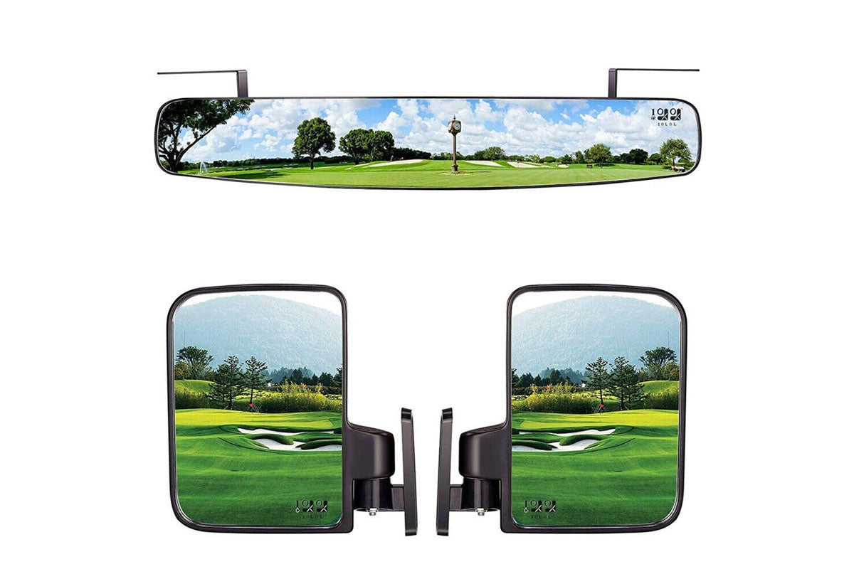 Right side golf cart mirror with adjustable folding feature