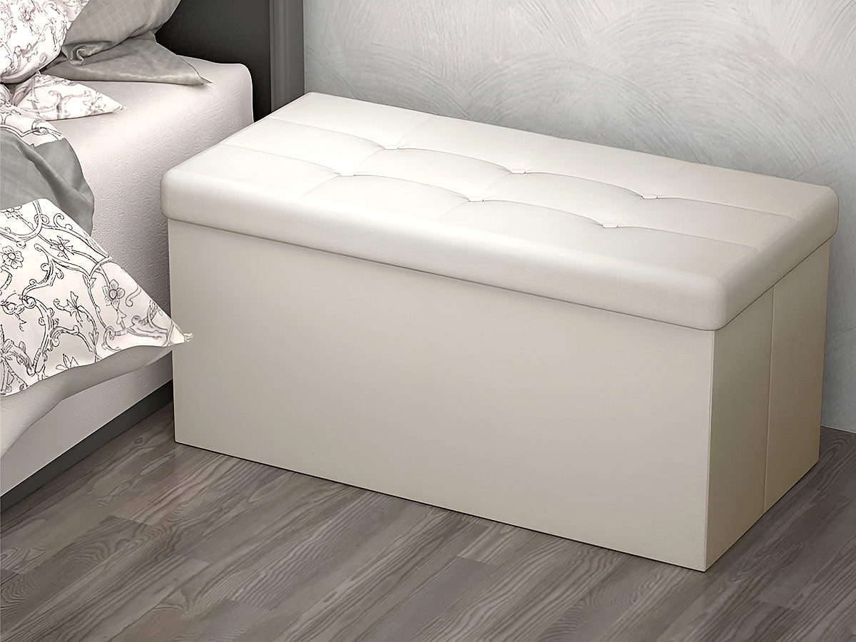 Open storage bench ottoman revealing 80 litre capacity