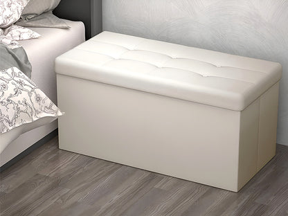 Open storage bench ottoman revealing 80 litre capacity