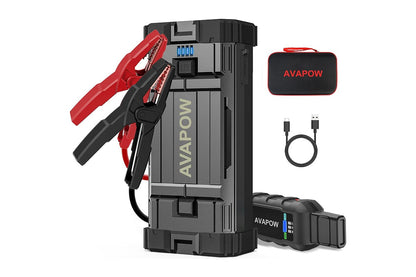 Close-up of car jump starter smart jumper cables in black