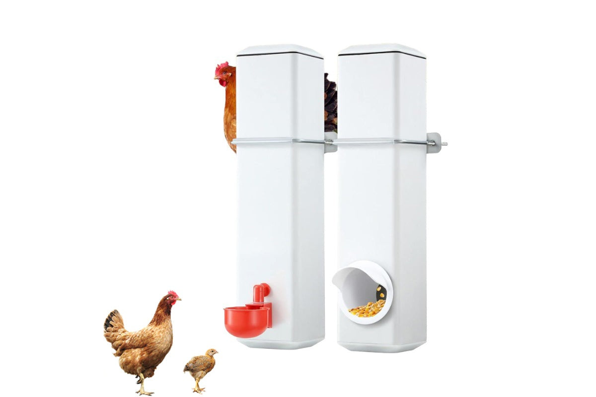 Close up of chicken feeder tube cover on automatic feeder