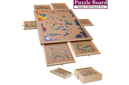 Close up of puzzle board 1500 piece sliding storage drawers