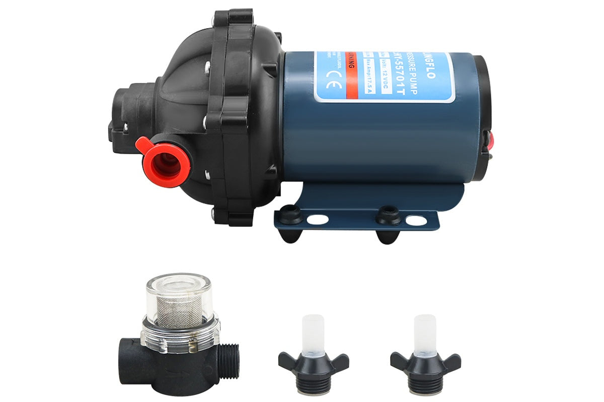 Close up of 12V water pump pressure switch and control panel
