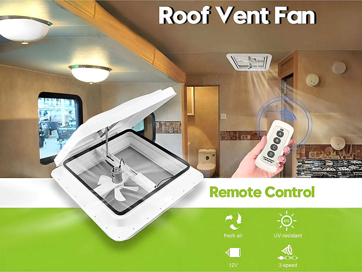 Side view of caravan roof vent with waterproof frame