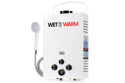Gas water warmer 8L showing gas and water connectors