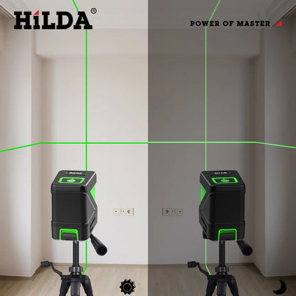 Side view of laser level with power switch visible