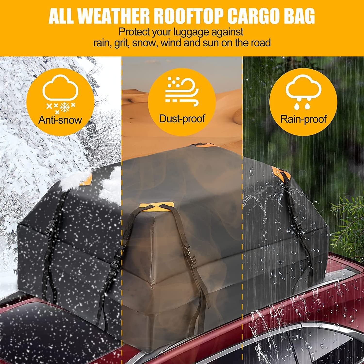 Car roof bag cargo bag demonstrating easy installation on car roof
