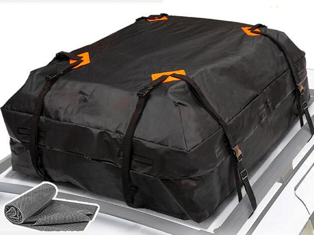 Car roof bag cargo bag demonstrating easy installation on car roof