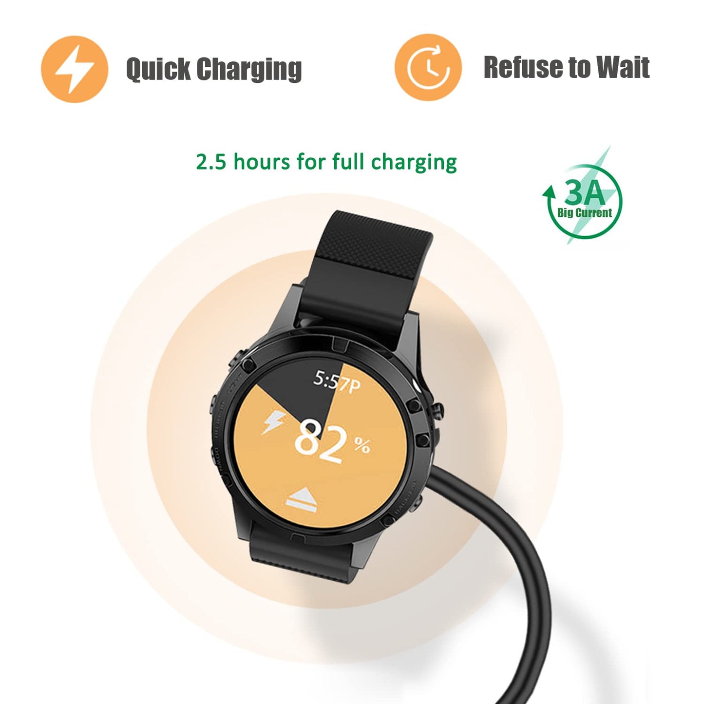 Garmin watch charging cable connected to wall USB charger