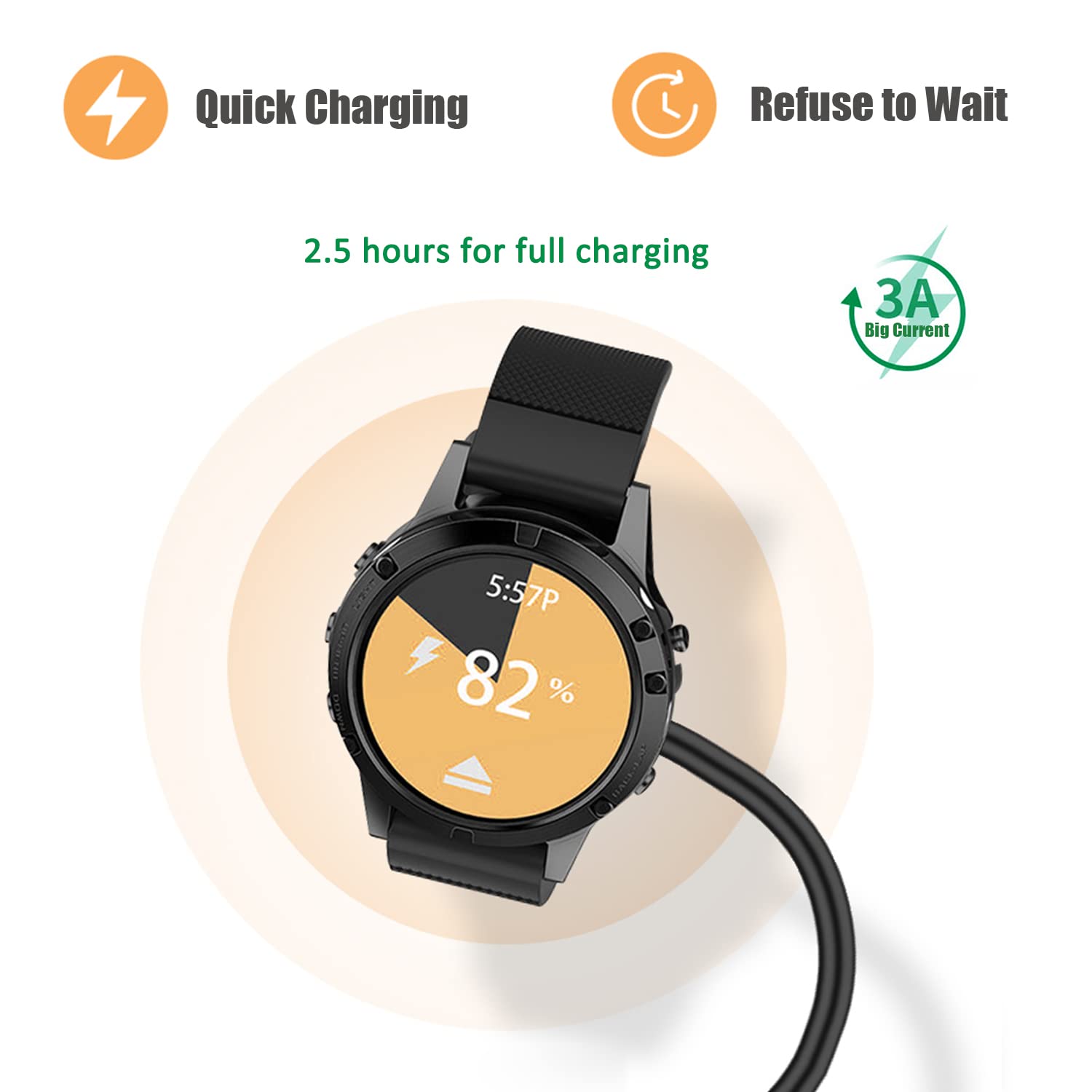 Garmin watch charging cable connected to wall USB charger