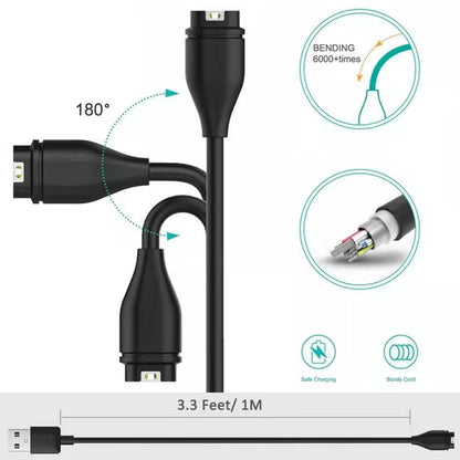 Garmin watch charging cable showing compact lightweight design