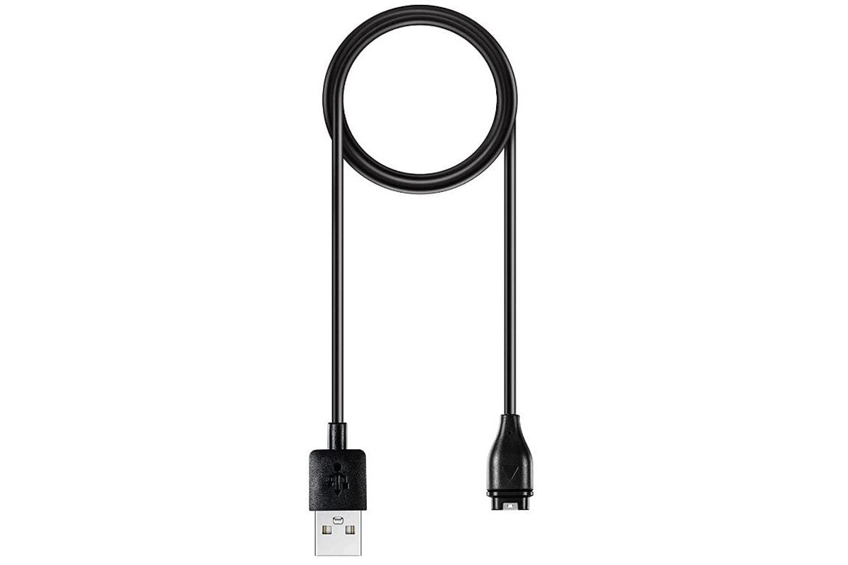 Close up of Garmin watch charging cable USB connector