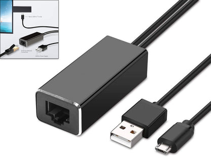 Side view of Micro USB to RJ45 Ethernet Adapter with RJ45 port