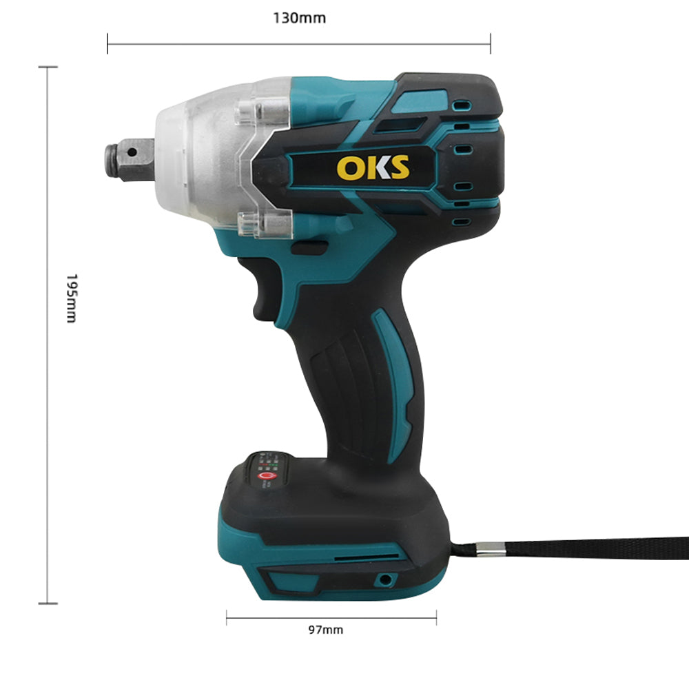 Impact driver resting in carry case with charger and batteries