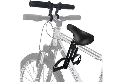 Side angle showing adjustable seat width on bike seat and handlebar pack