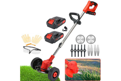 Close up of battery powered weed eater grass trimmer blade