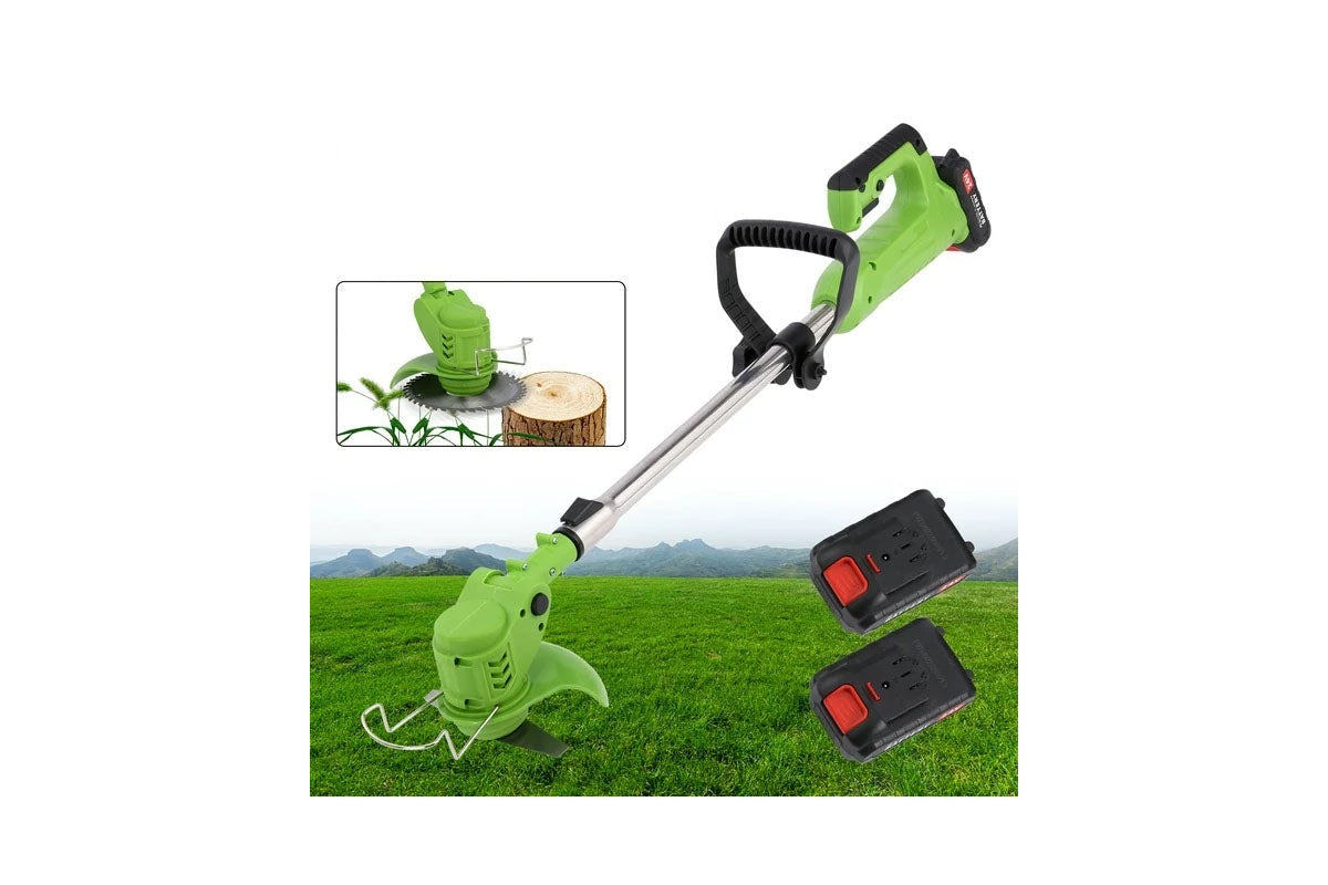 Top view of lawn mower grass trimmer with adjustable telescopic shaft