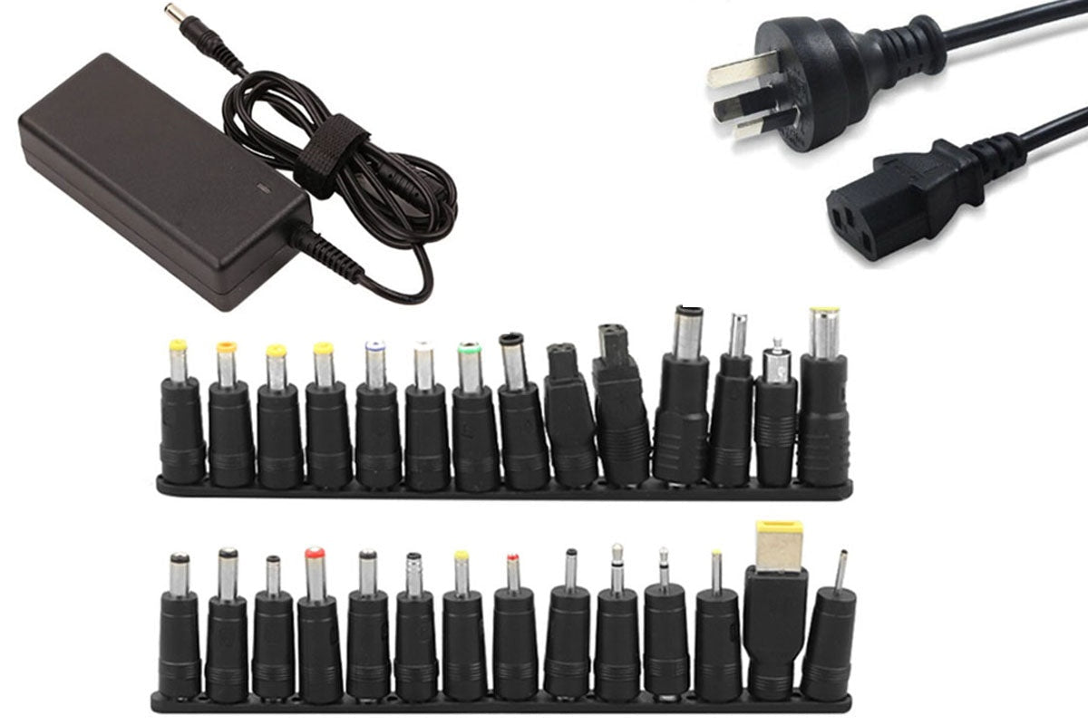 Close up of universal laptop charger ABS casing in black colour