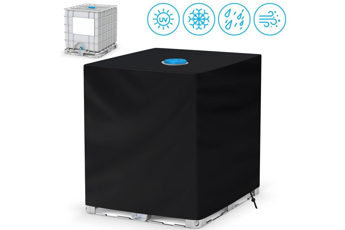 Side view of IBC tank cover on 1000L tank