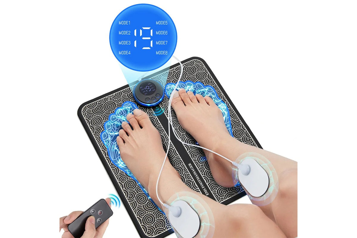 Side view of foldable electric foot massager TENS machine mat