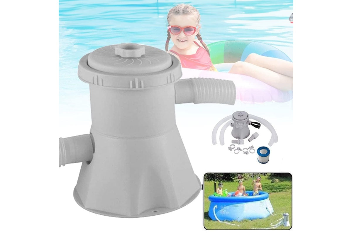 Top angle of swimming pool filter pump with inlet strainer visible
