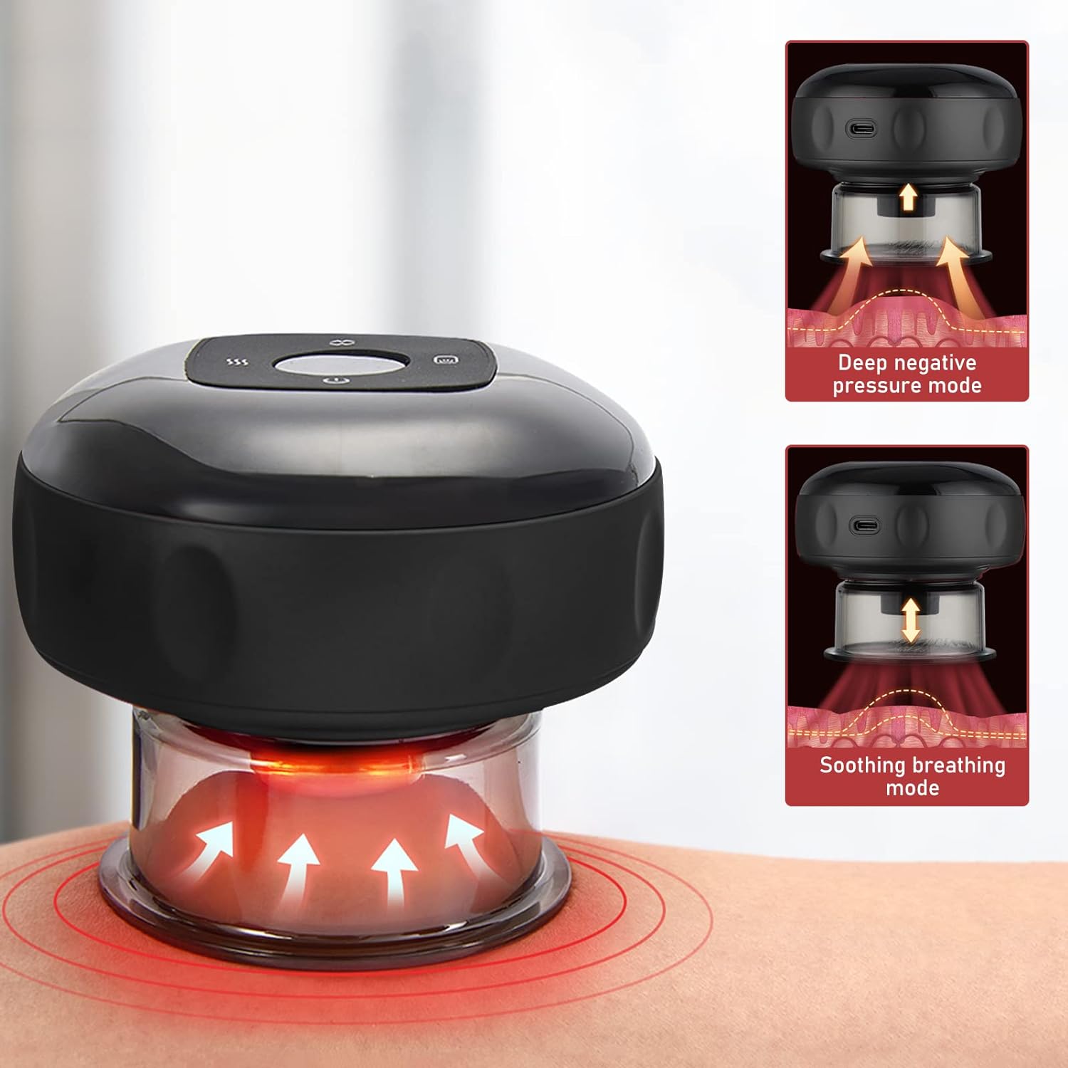 Vacuum cupping therapy machine placed on back for massage use