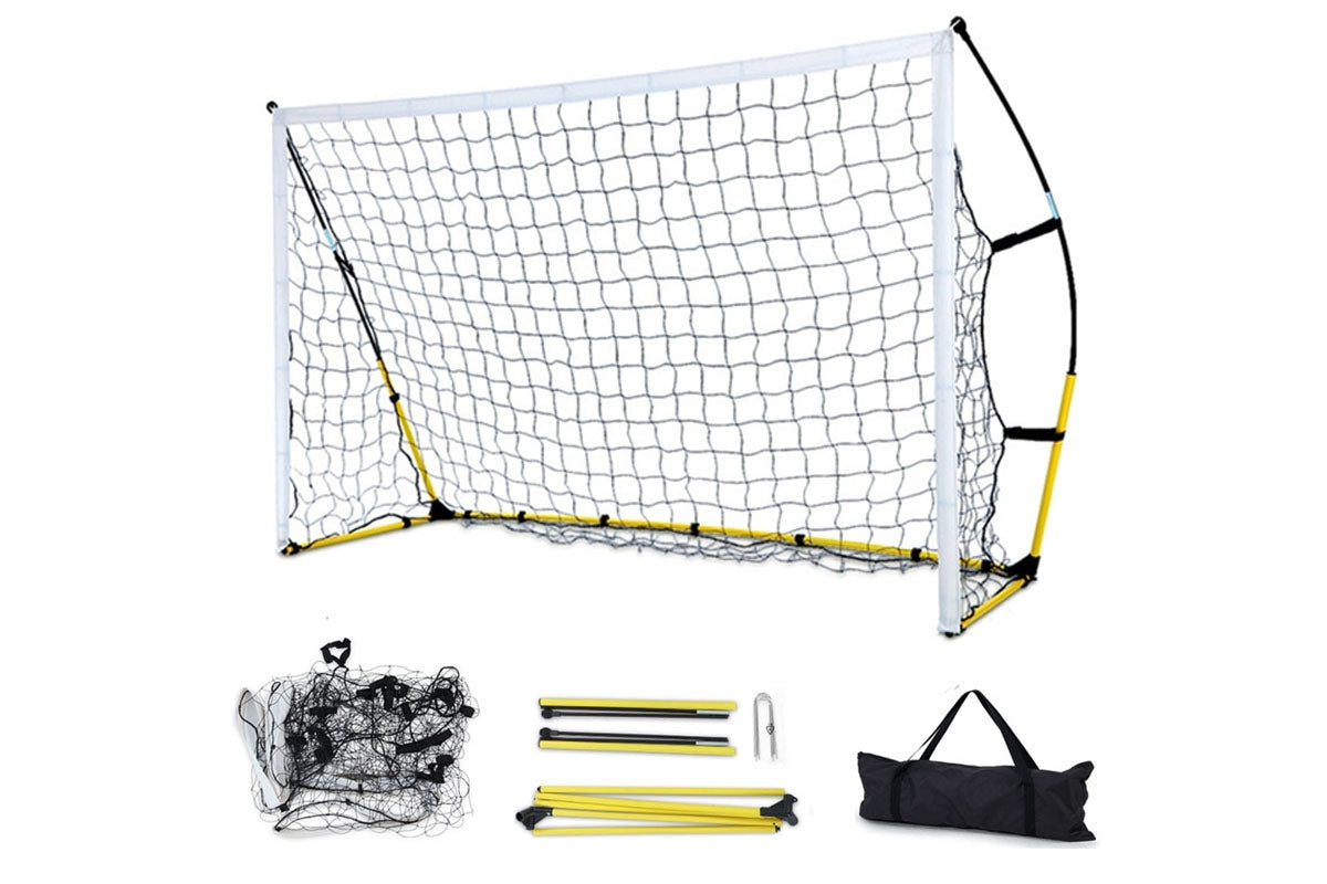 Close up of powder-coated steel frame on soccer football goal