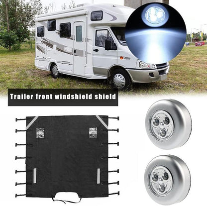 Side view of caravan cover fitted on front window