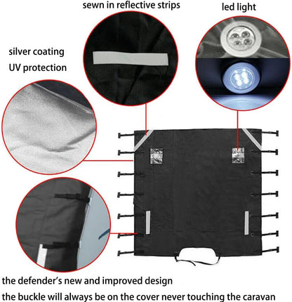 Caravan front cover protecting against dirt and bugs