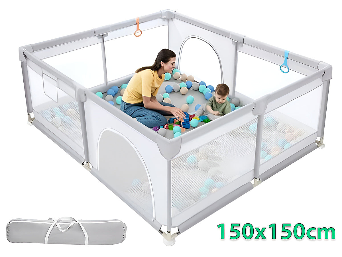 Playpen Fence Gate with toys inside showing spacious play area